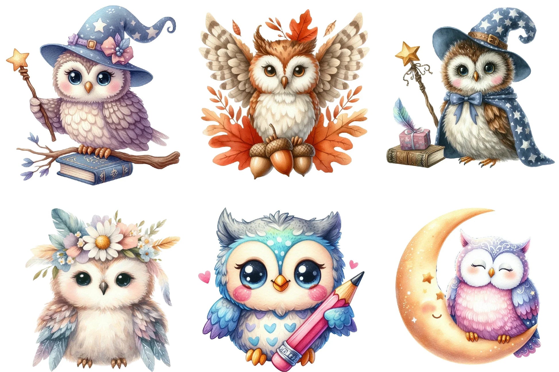 Cute Owl Clipart Bundle - CraftNest - Digital Crafting and Art