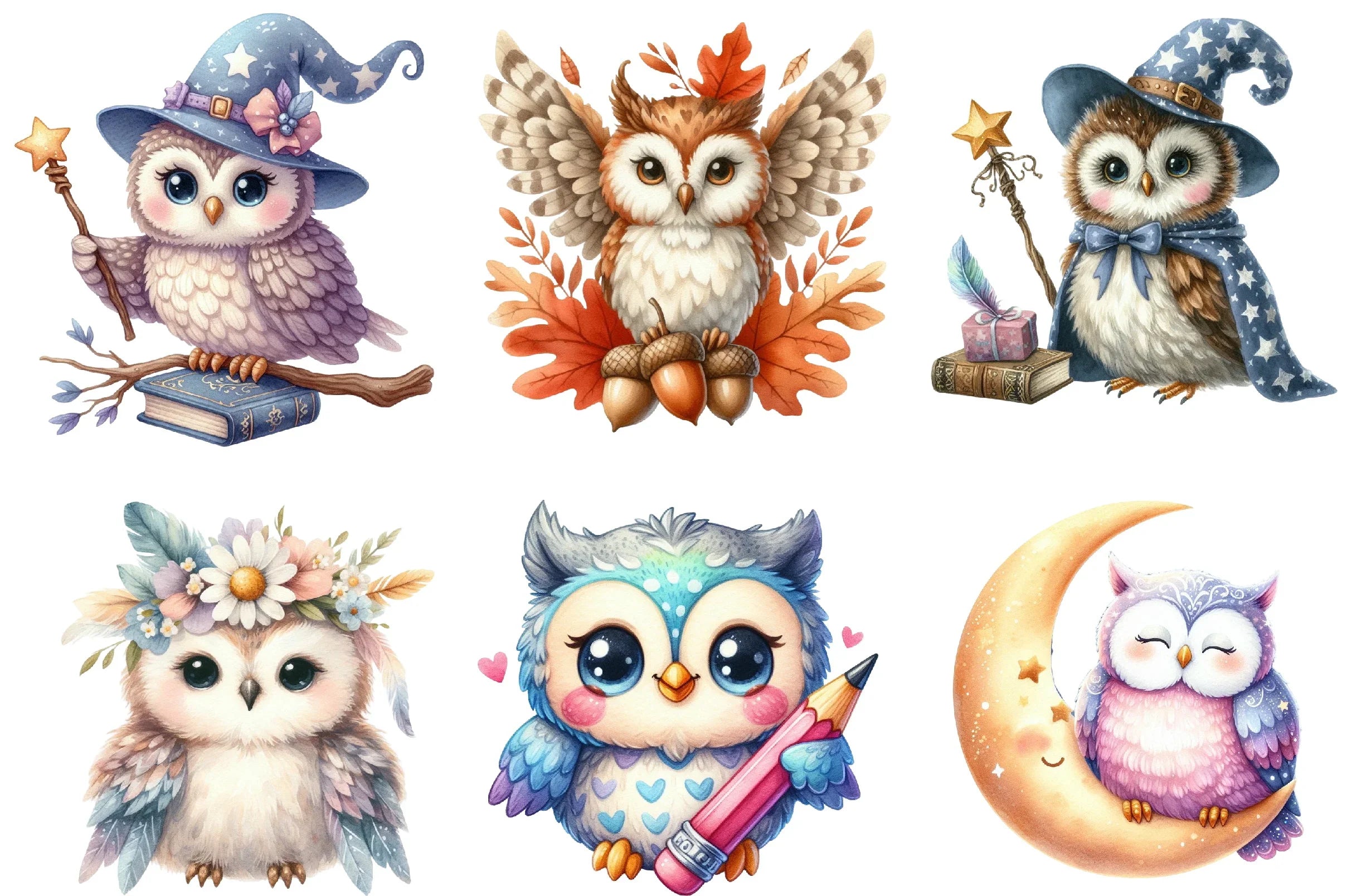 Cute Owl Clipart Bundle - CraftNest - Digital Crafting and Art