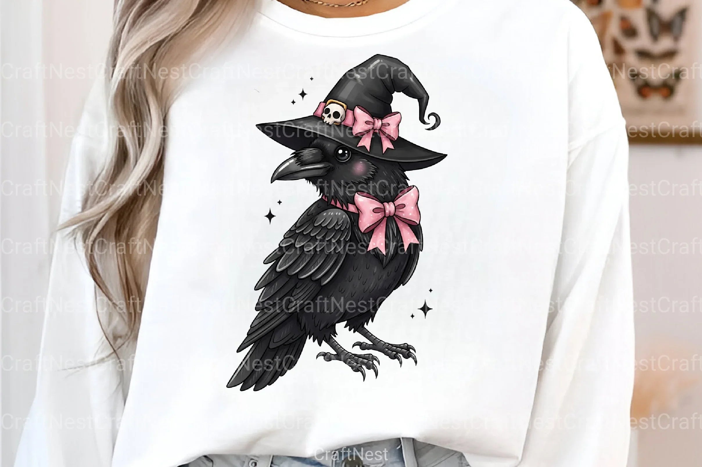 Pink Halloween Raven Hat Sticker Clipart Bundle - CraftNest - Digital Crafting and Art