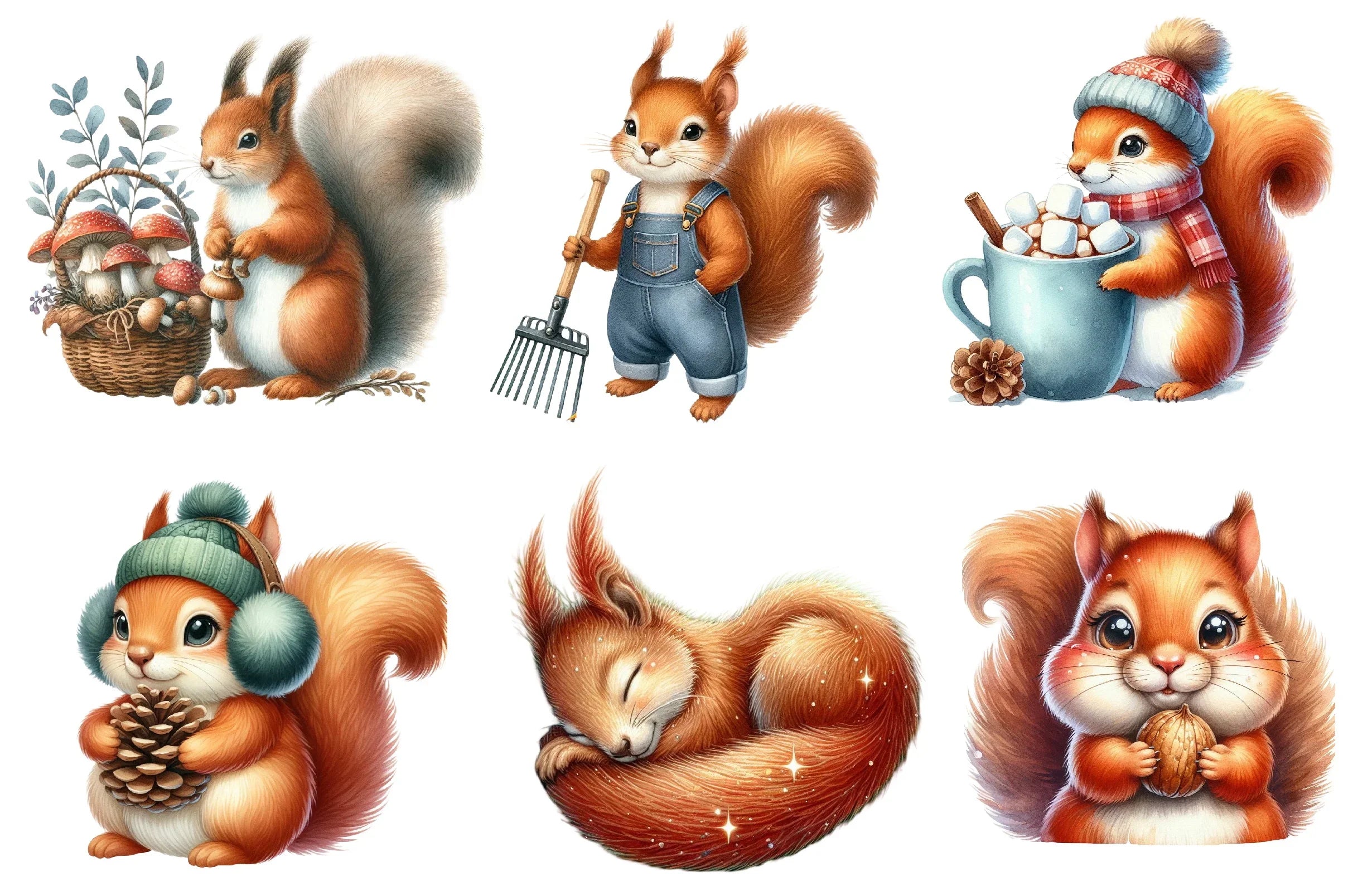 Cute Squirrel Clipart Bundle - CraftNest - Digital Crafting and Art