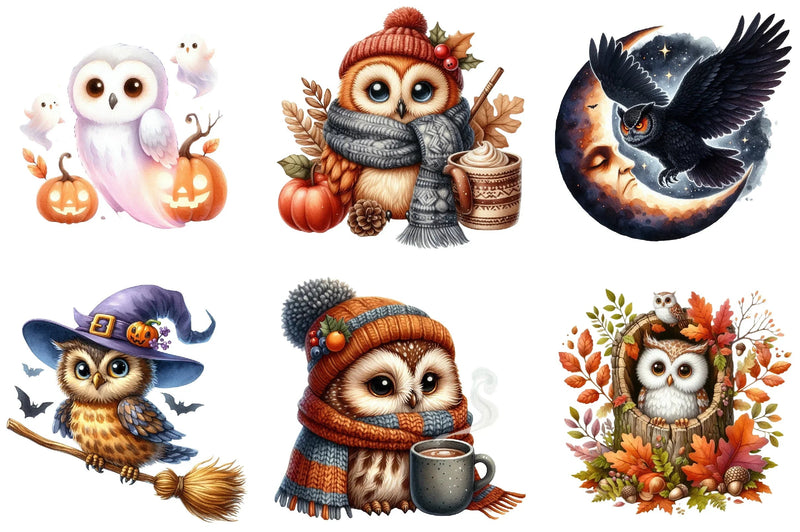 Fall Owl Halloween Clipart Bundle - CraftNest - Digital Crafting and Art