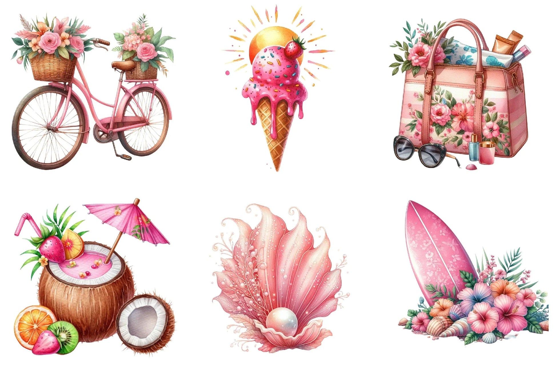 Pink Summer Clipart Bundle - CraftNest - Digital Crafting and Art