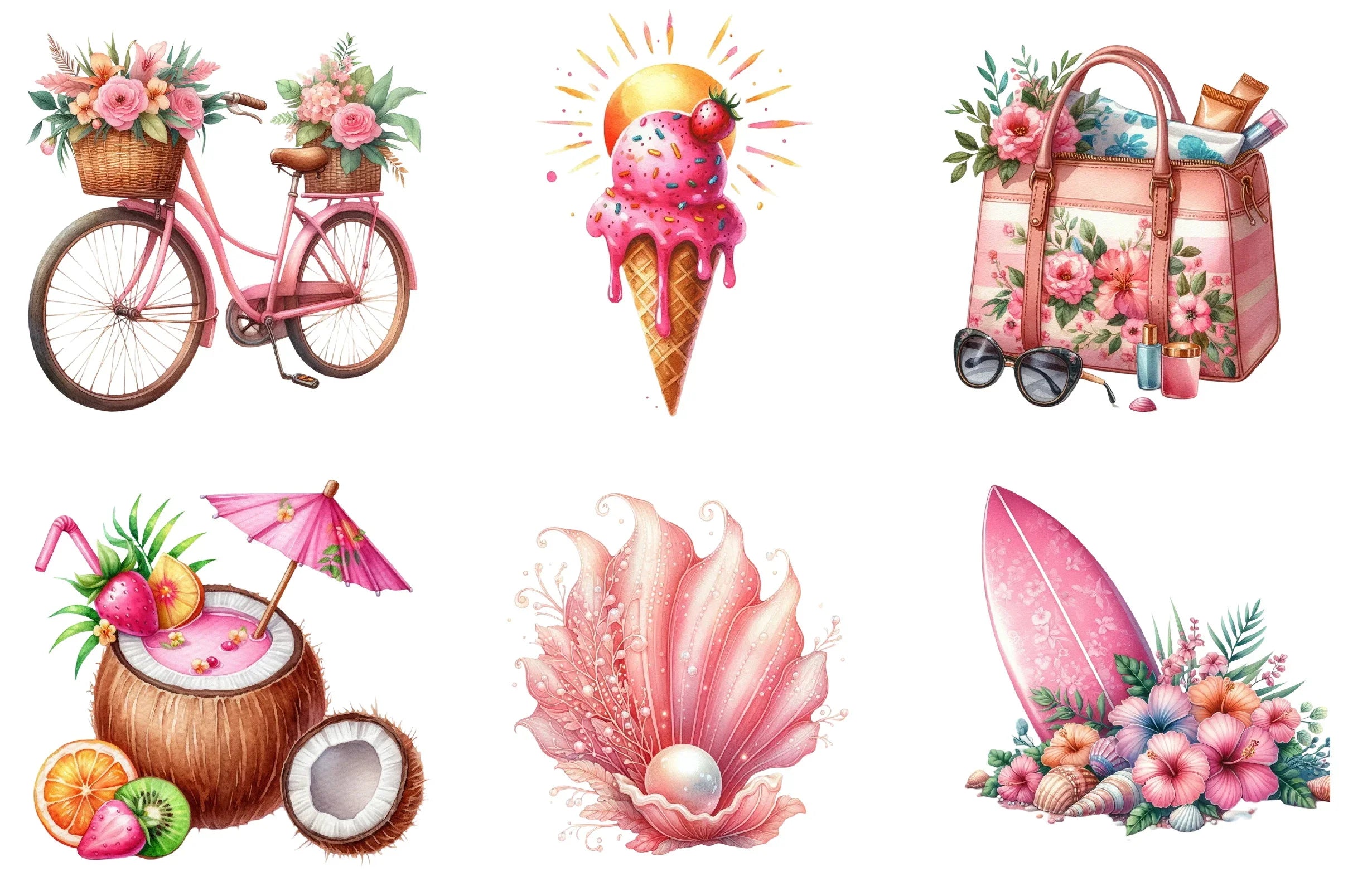 Pink Summer Clipart Bundle - CraftNest - Digital Crafting and Art