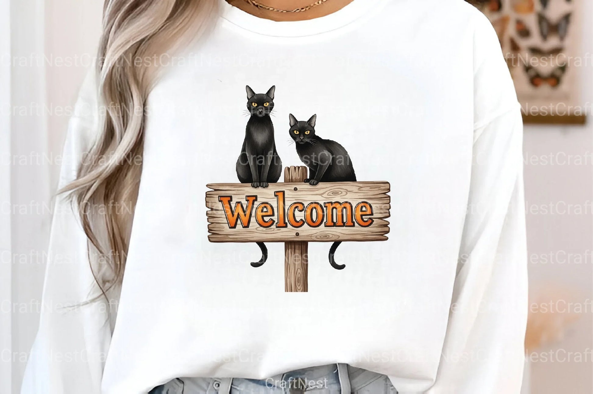Black Cat Welcome Sign Clipart Bundle - CraftNest - Digital Crafting and Art