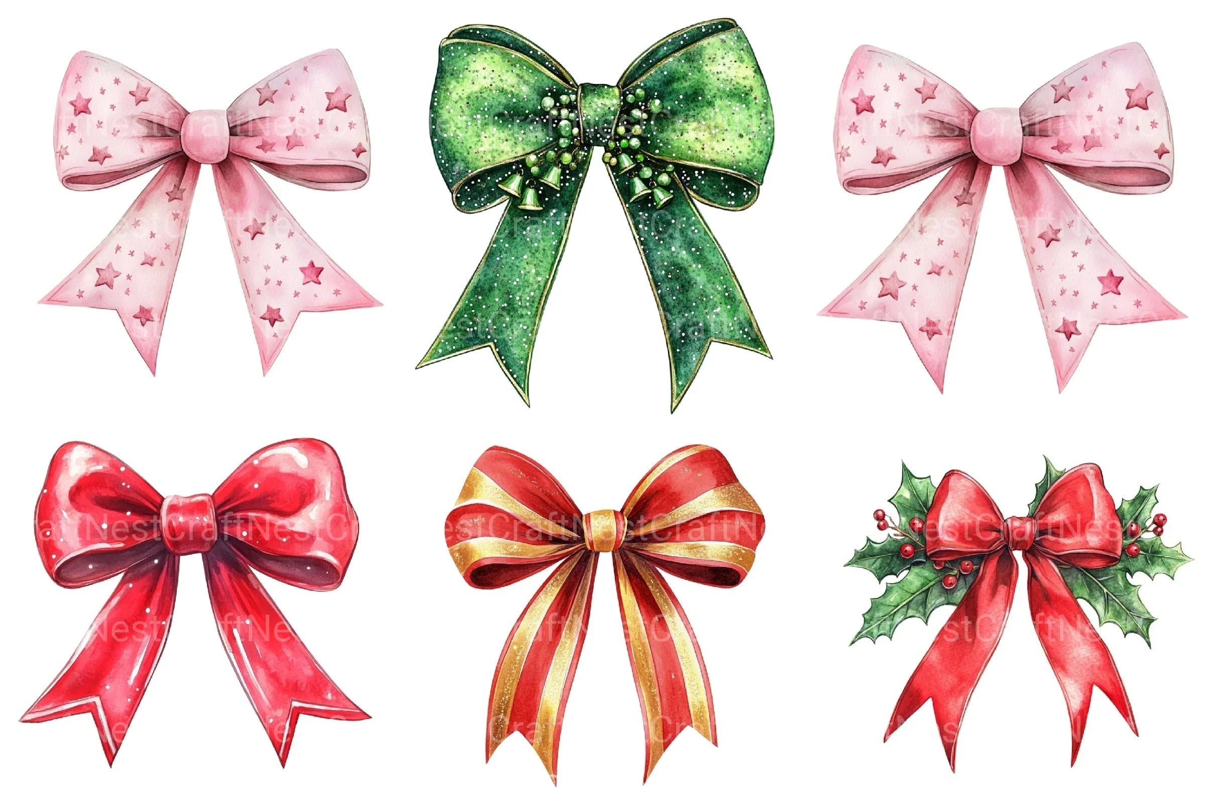 Christmas Coquette Bows Clipart Bundle - CraftNest - Digital Crafting and Art