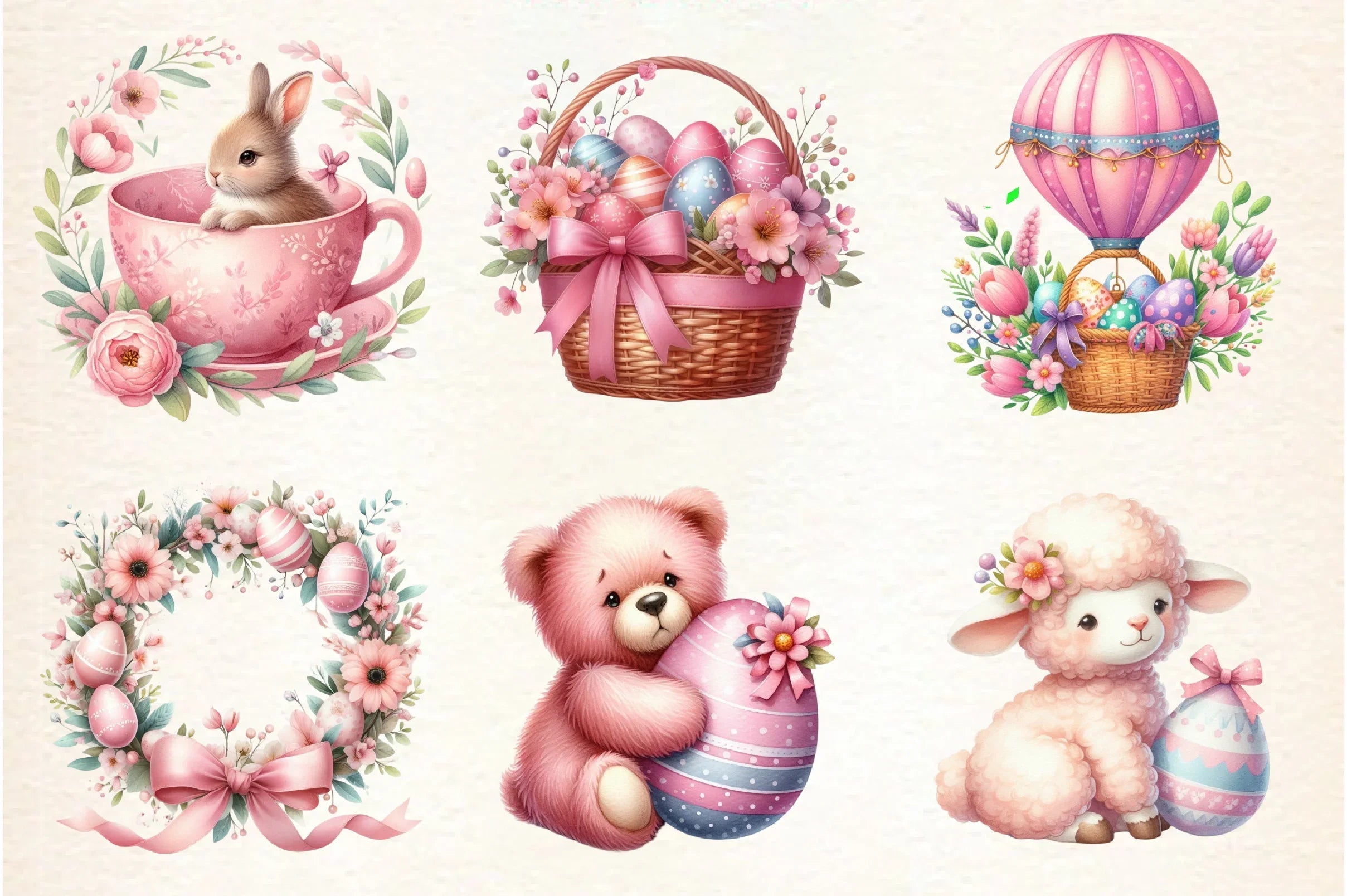 Cute Pink Easter Day Clipart Bundle - CraftNest - Digital Crafting and Art