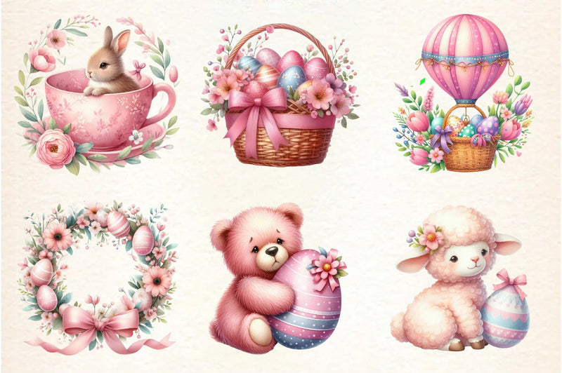 Cute Pink Easter Day Clipart Bundle - CraftNest - Digital Crafting and Art