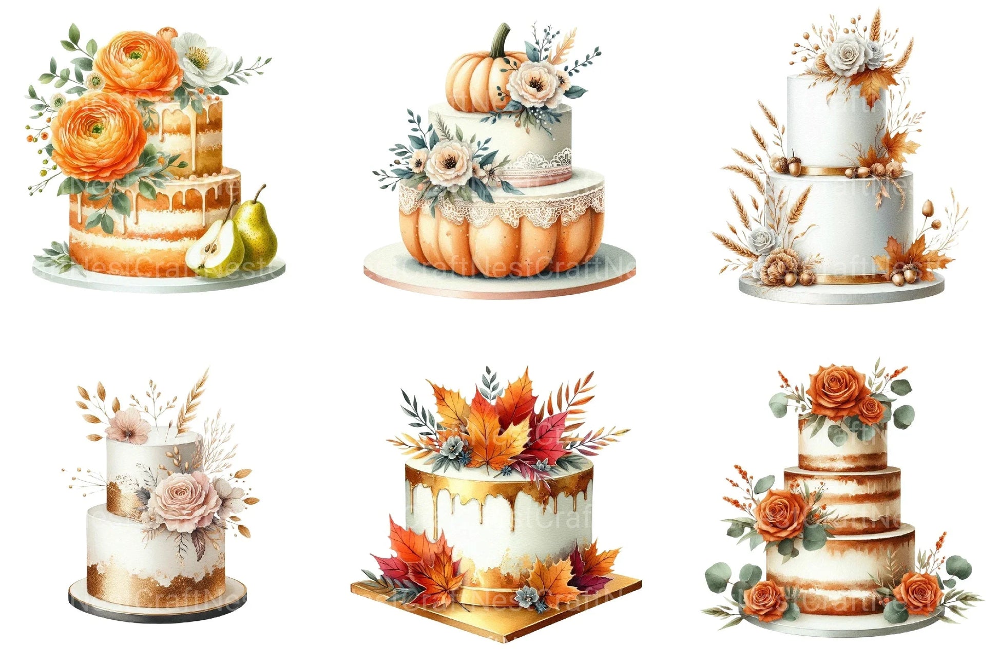Autumn Wedding Cake Clipart Bundle 77 - CraftNest - Digital Crafting and Art