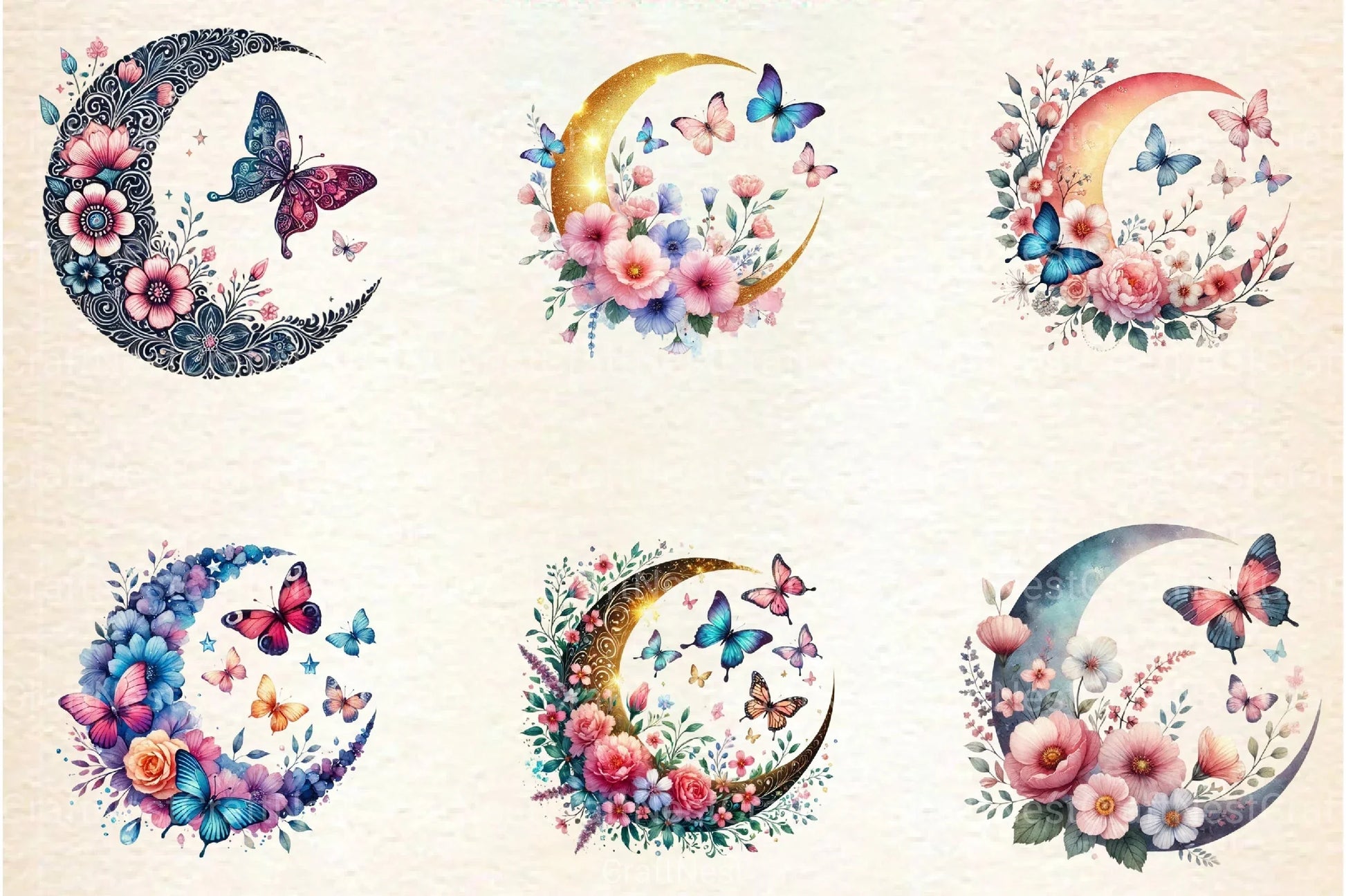 Butterfly and Flower Moon Clipart Bundle - CraftNest - Digital Crafting and Art