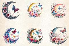 Butterfly and Flower Moon Clipart Bundle - CraftNest - Digital Crafting and Art
