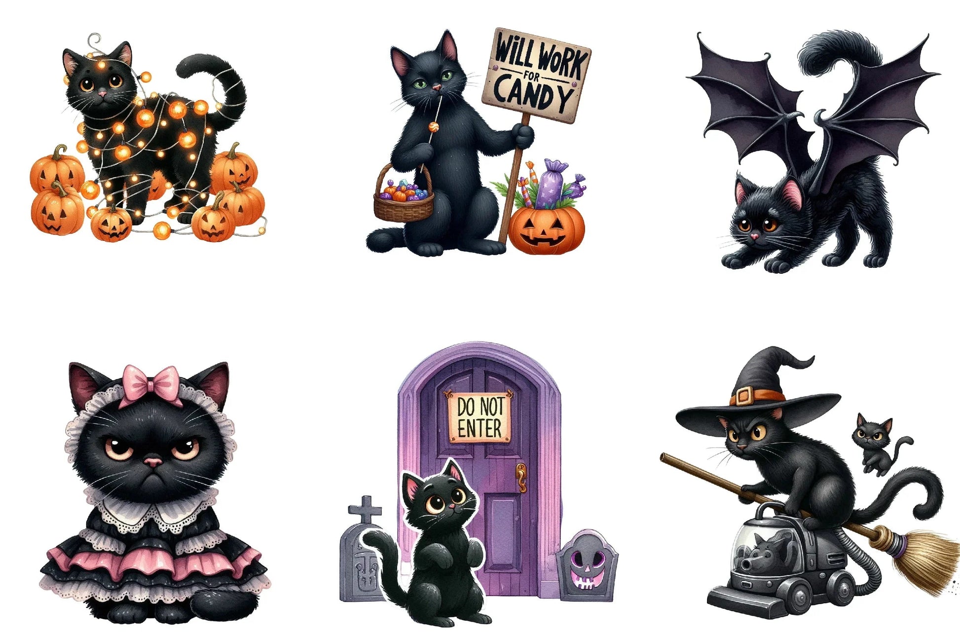 Funny Halloween Black Cat Clipart Bundle - CraftNest - Digital Crafting and Art