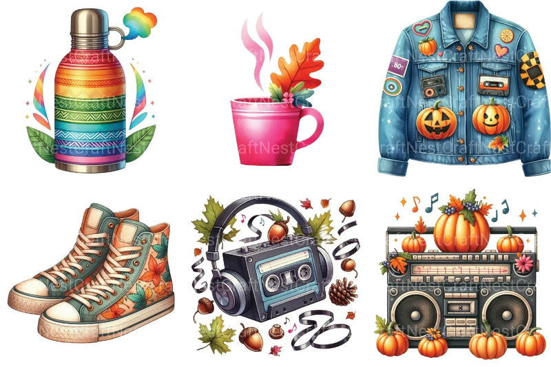 80s Retro Autumn Clipart Bundle 2 - CraftNest - Digital Crafting and Art
