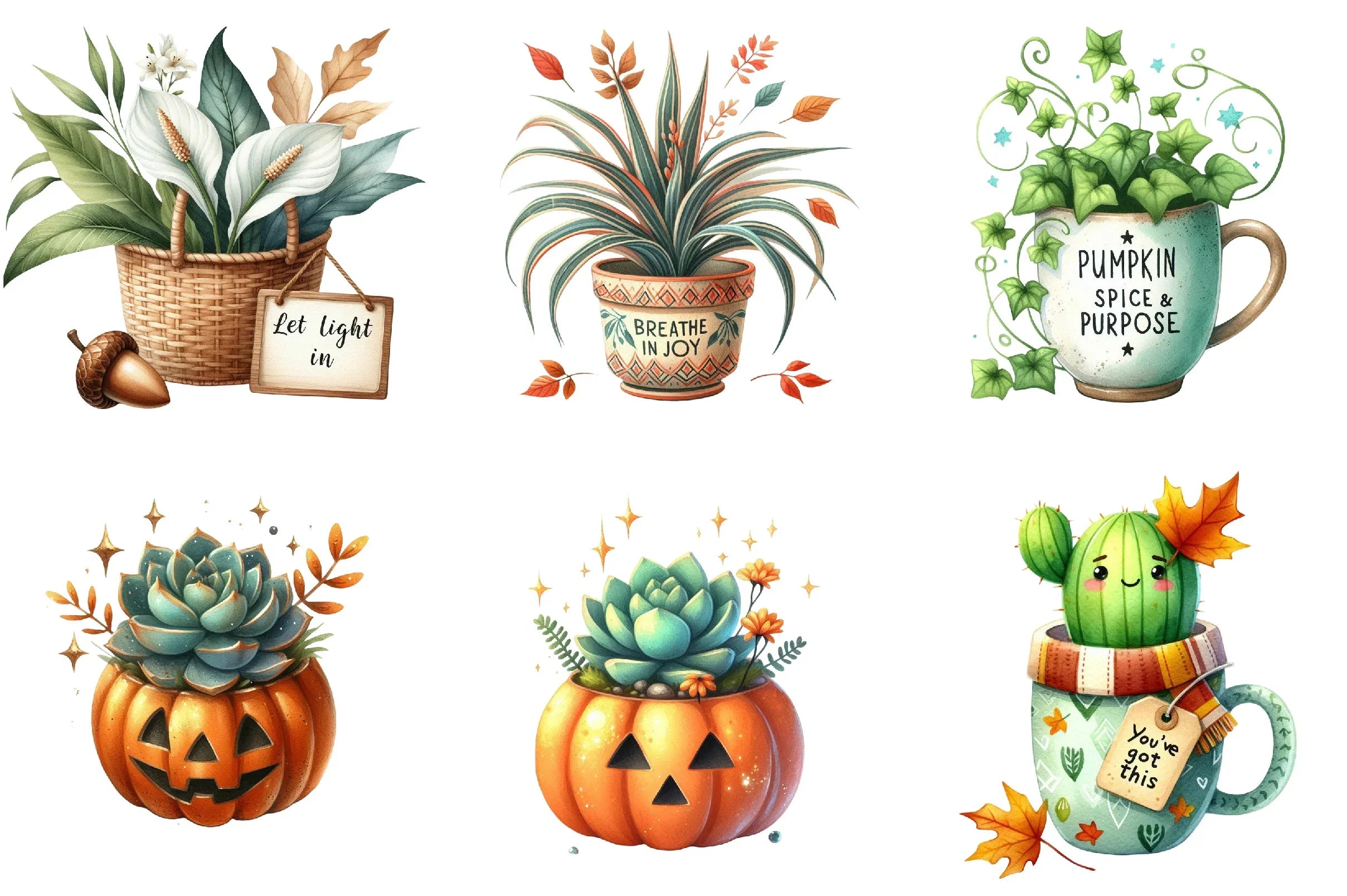 Positive Autumn Houseplant Clipart Bundle - CraftNest - Digital Crafting and Art