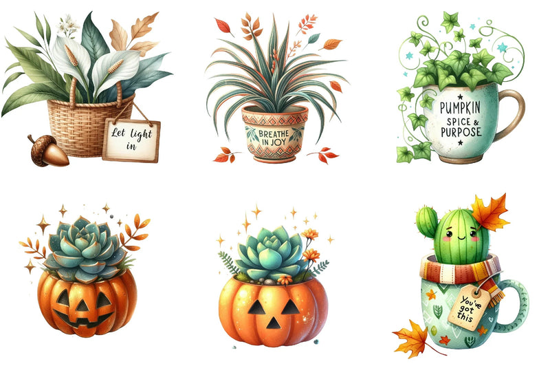 Positive Autumn Houseplant Clipart Bundle - CraftNest - Digital Crafting and Art