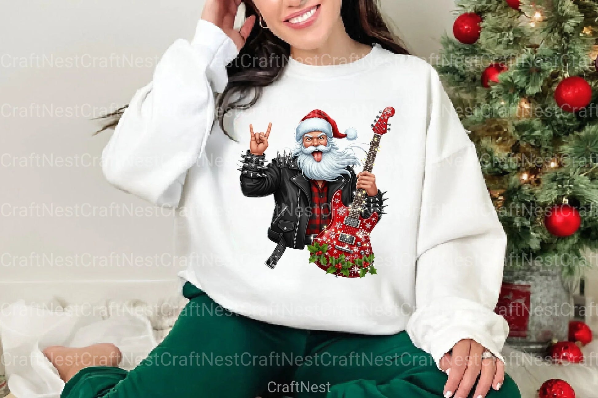 Vintage Rock & Roll Christmas Santa Claus T-Shirt Clipart Bundle - CraftNest - Digital Crafting and Art