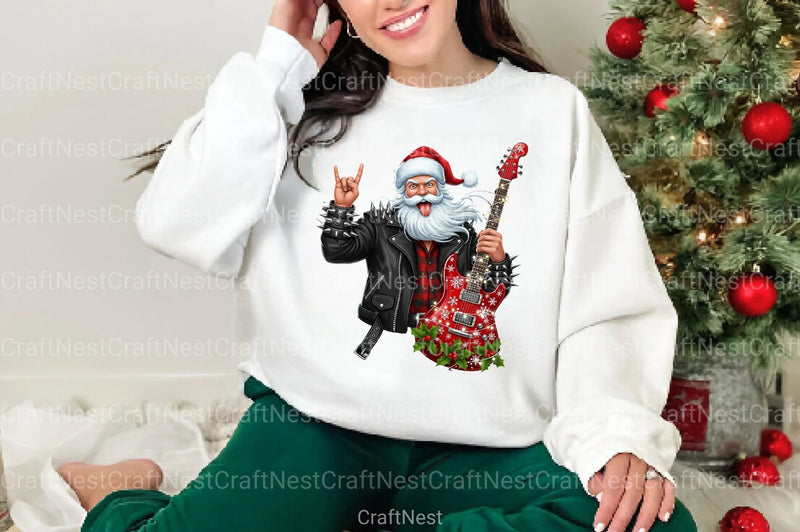 Vintage Rock & Roll Christmas Santa Claus T-Shirt Clipart Bundle - CraftNest - Digital Crafting and Art