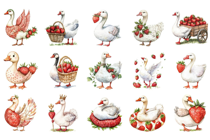Strawberry Goose Clipart Bundle - CraftNest - Digital Crafting and Art