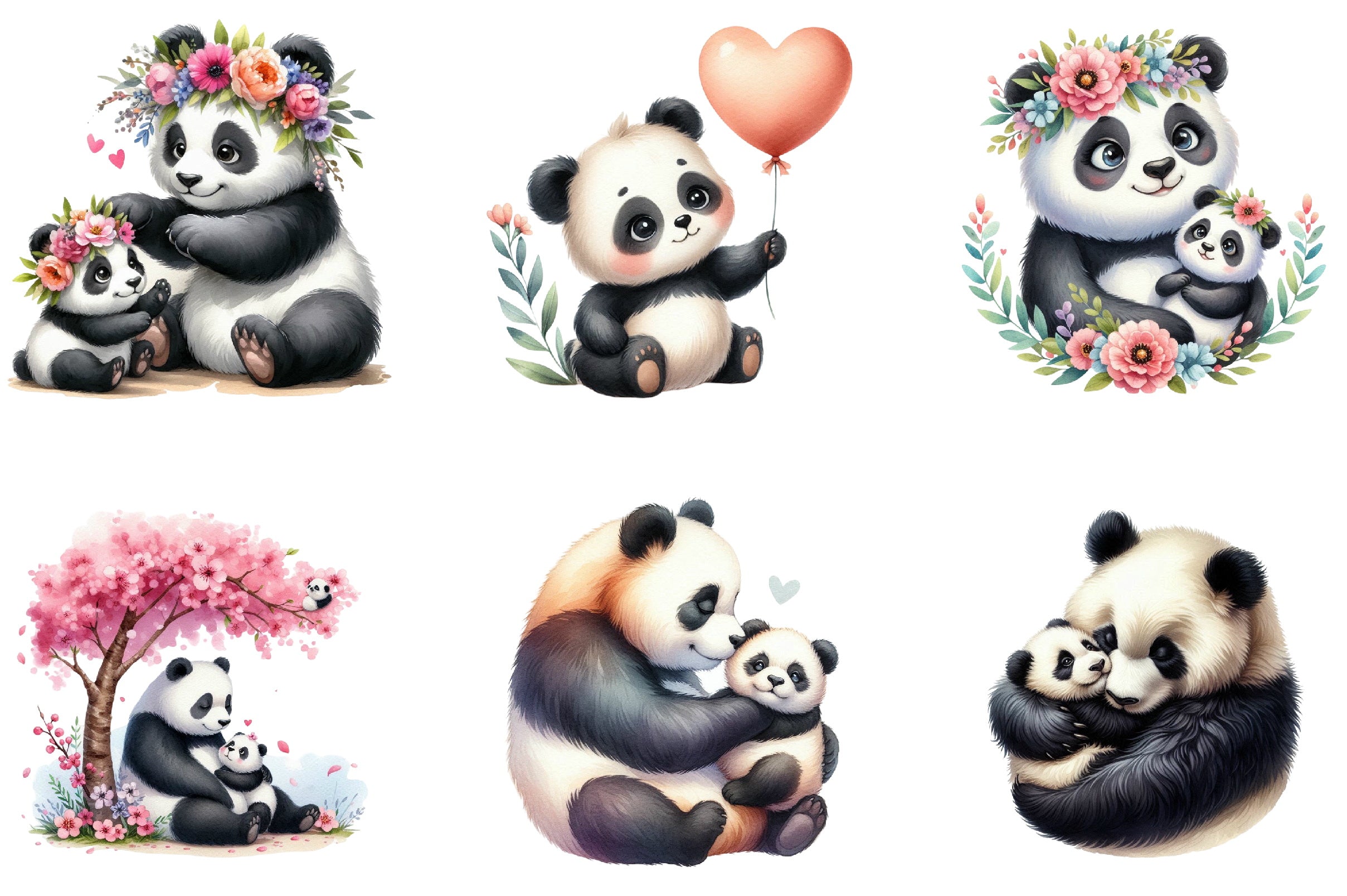Mother's Day Panda Clipart Bundle
