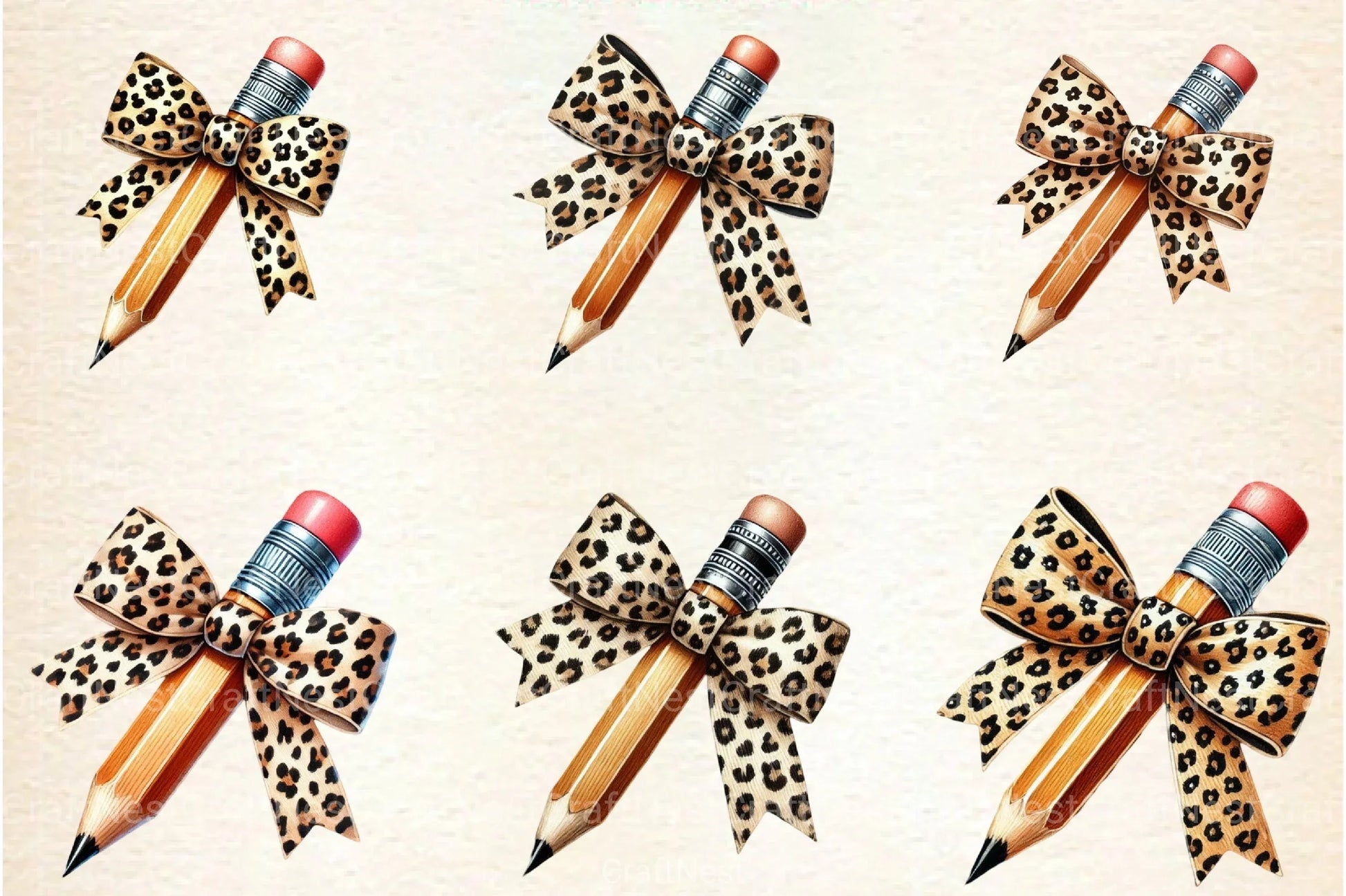 Leopard Bow Pencil Teacher Clipart Bundle - CraftNest - Digital Crafting and Art