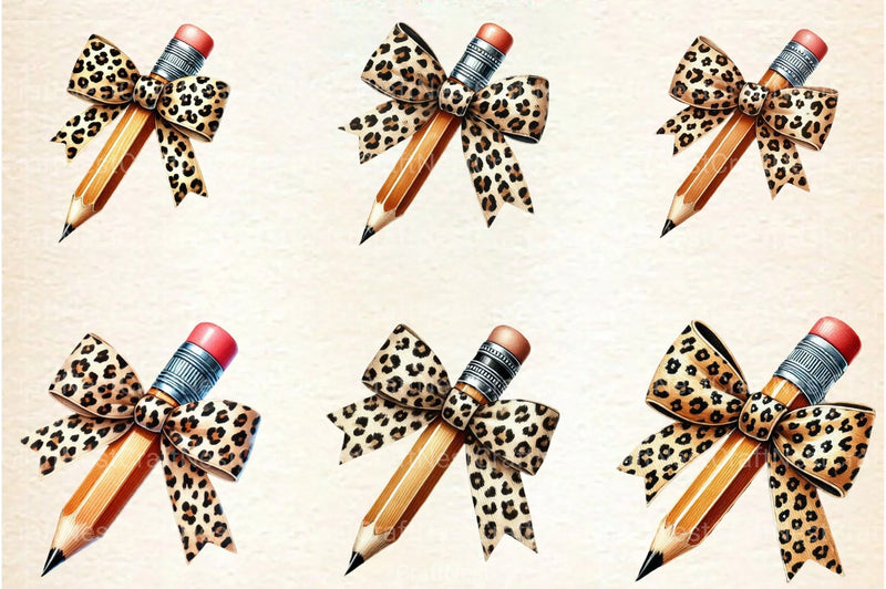 Leopard Bow Pencil Teacher Clipart Bundle - CraftNest - Digital Crafting and Art