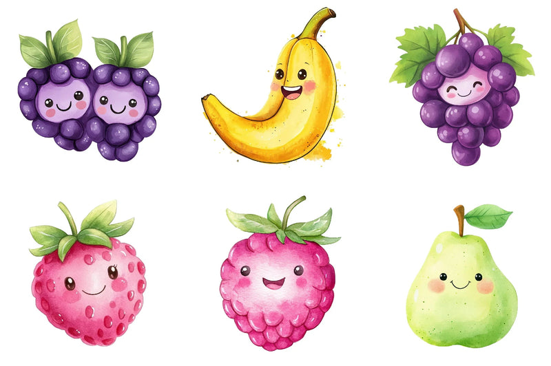 Cute Kawaii Fruits Clipart Bundle - CraftNest - Digital Crafting and Art