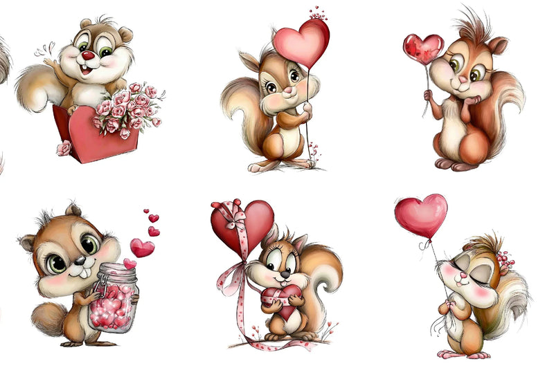 Sweetheart Squirrels Clipart Bundle - CraftNest - Digital Crafting and Art