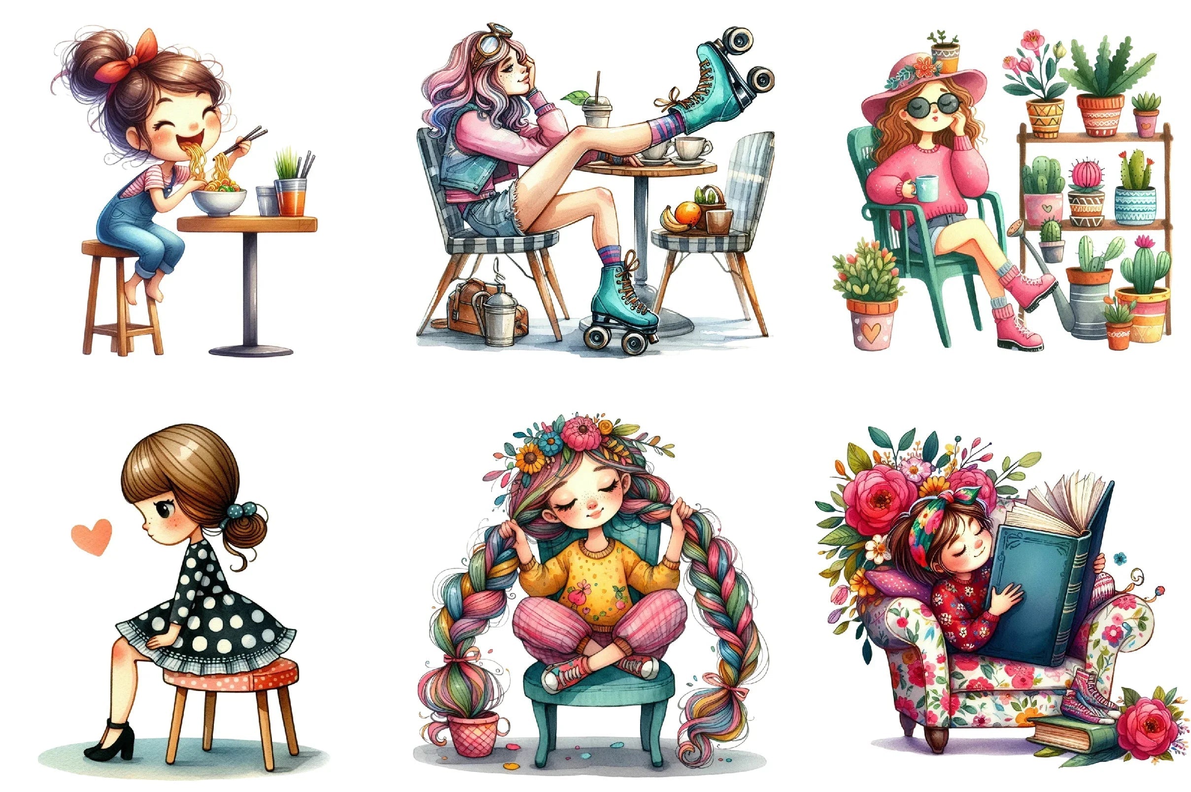 Quirky Girl with Chair Clipart Bundle - CraftNest - Digital Crafting and Art