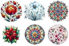 Round Stained Glass Flowers Clipart Bundle - CraftNest - Digital Crafting and Art