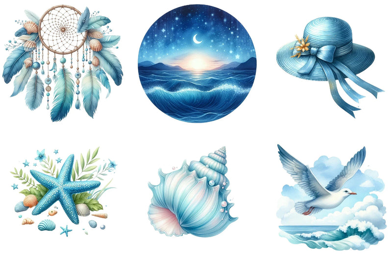 Blue Summer Beach Clipart Bundle - CraftNest - Digital Crafting and Art