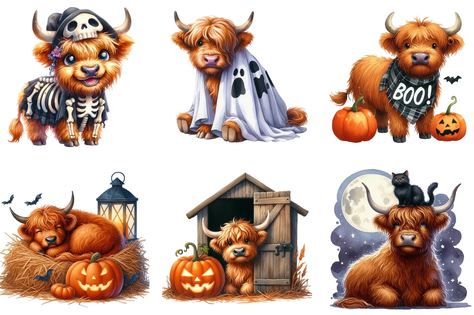Cute Halloween Highland Cow Clipart Bundle - CraftNest - Digital Crafting and Art