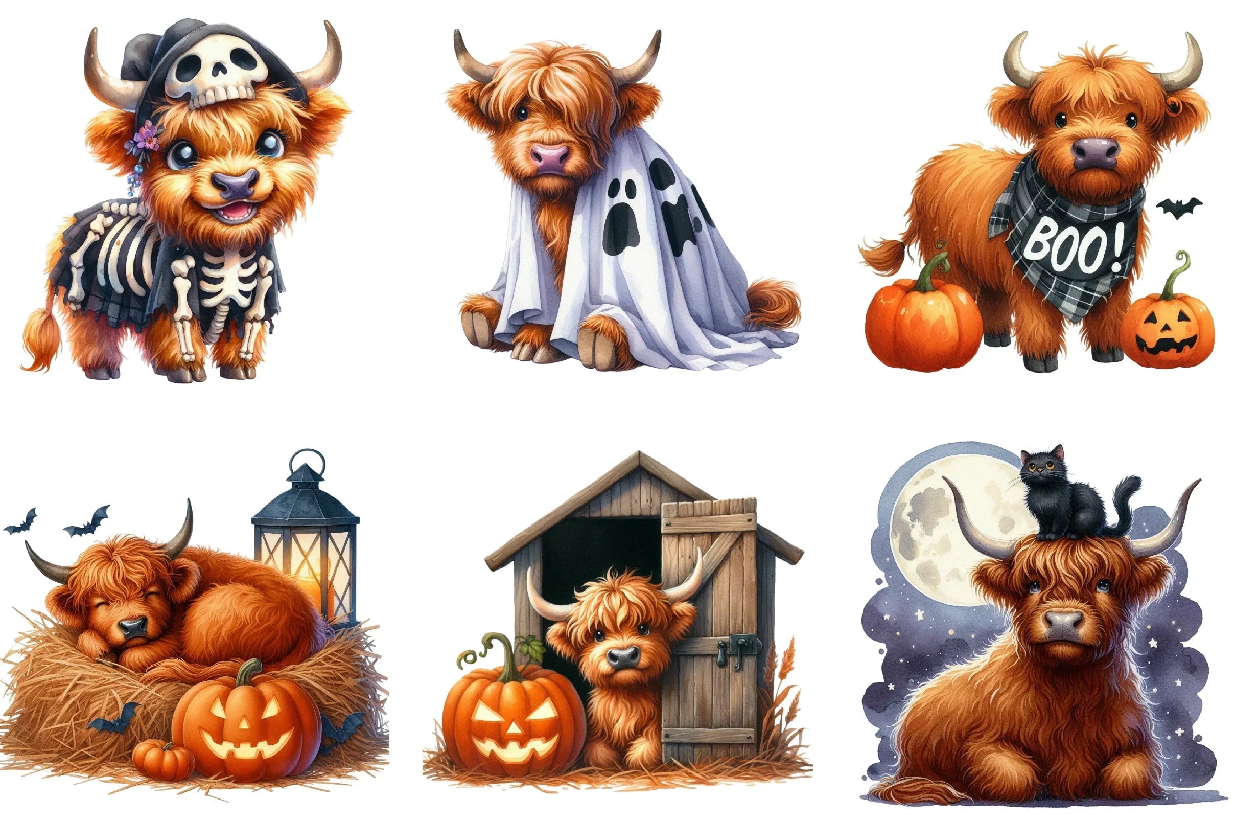 Cute Halloween Highland Cow Clipart Bundle - CraftNest - Digital Crafting and Art