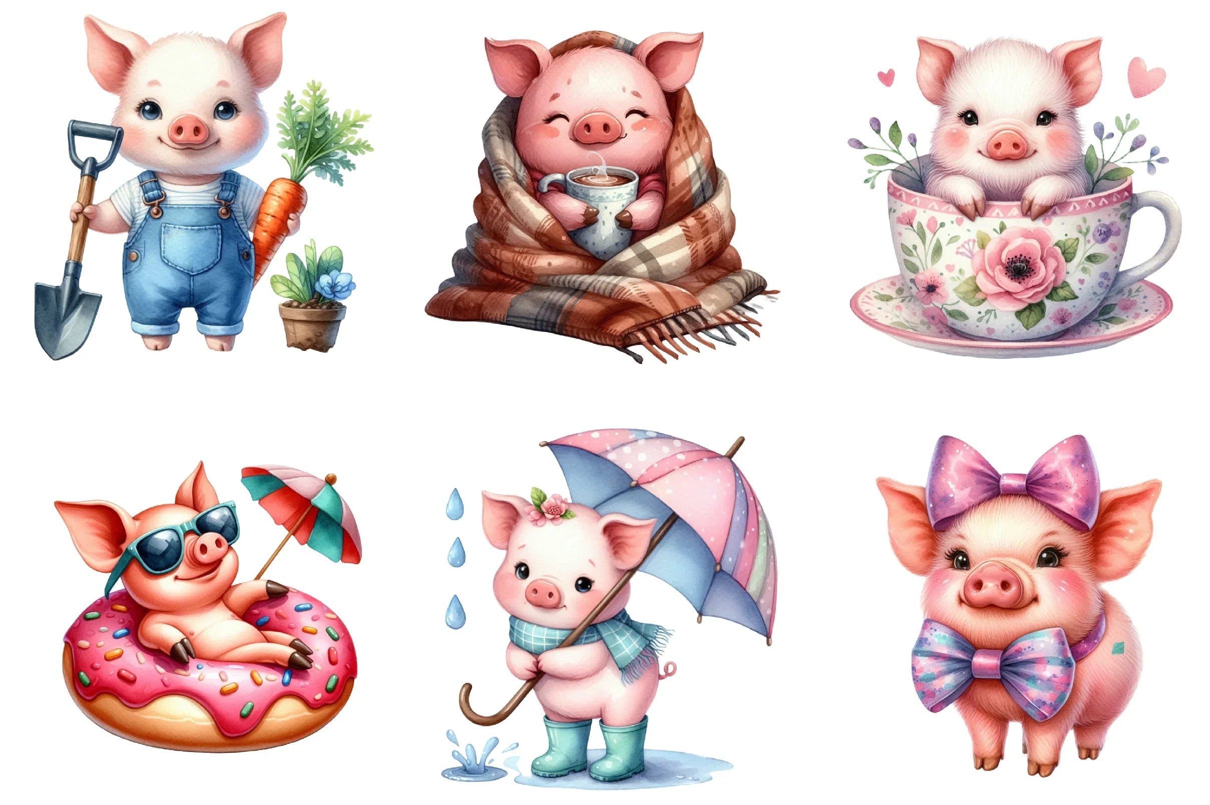 Cute Pig Clipart Bundle - CraftNest - Digital Crafting and Art