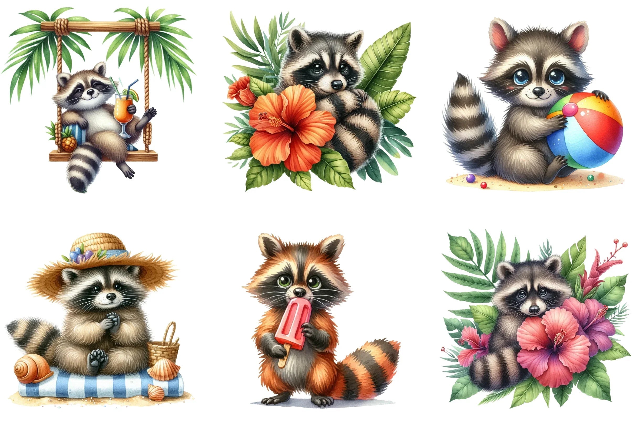 Summer Raccoon Clipart Bundle - CraftNest - Digital Crafting and Art