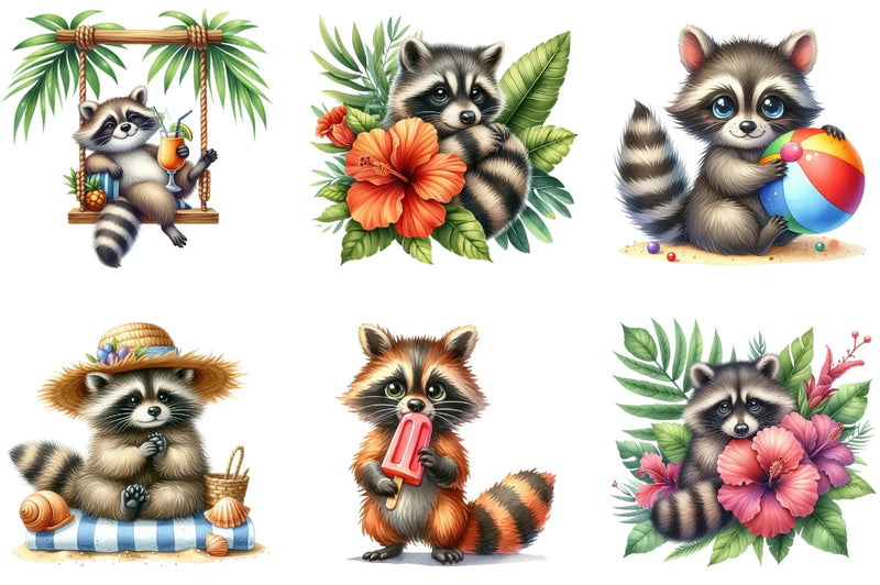 Summer Raccoon Clipart Bundle - CraftNest - Digital Crafting and Art