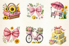 Yellow & Pink Gingham Spring Clipart Bundle - CraftNest - Digital Crafting and Art