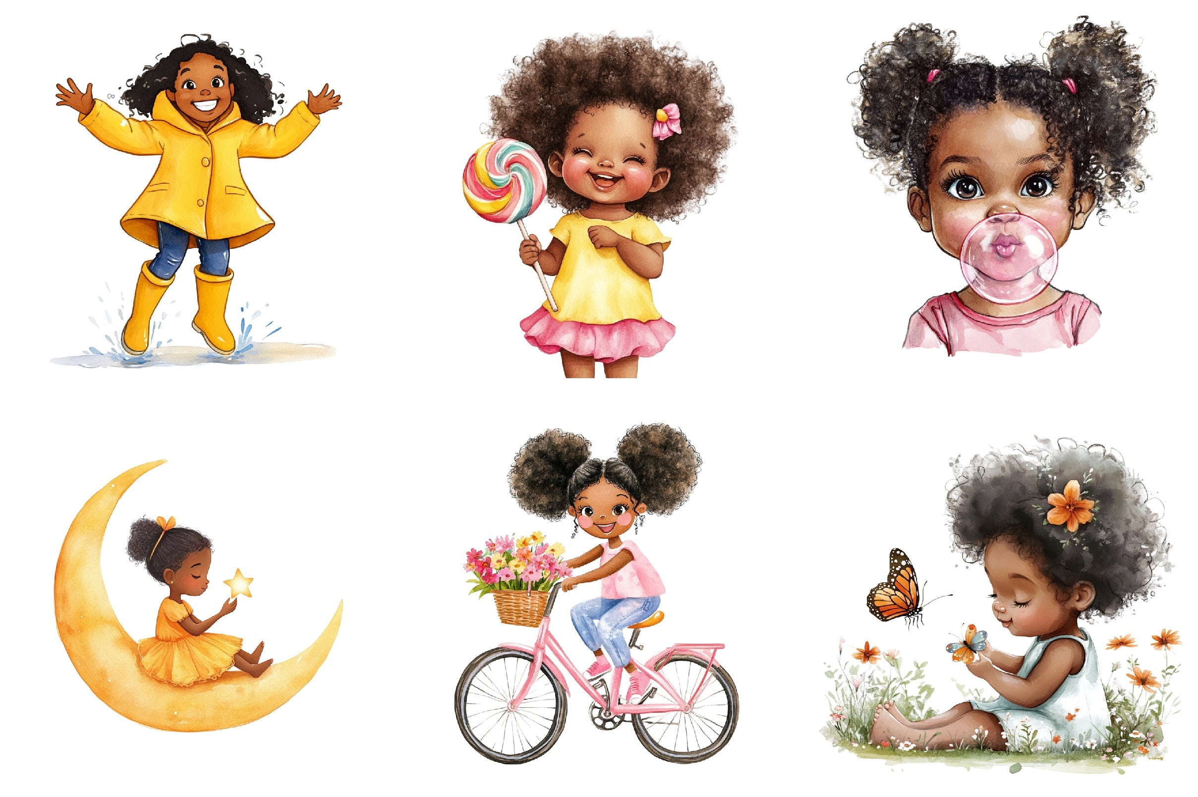 Black Girl Afro Kids Clipart Bundle