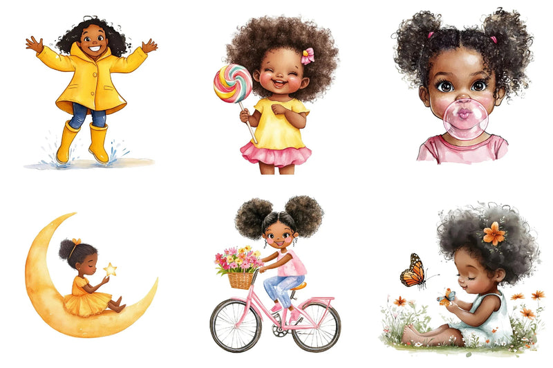 Black Girl Afro Kids Clipart Bundle - CraftNest - Digital Crafting and Art