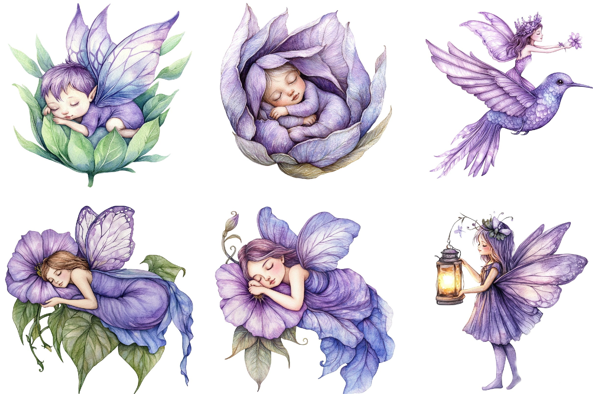 Magical Purple Fairies Clipart Bundle for Gardens
