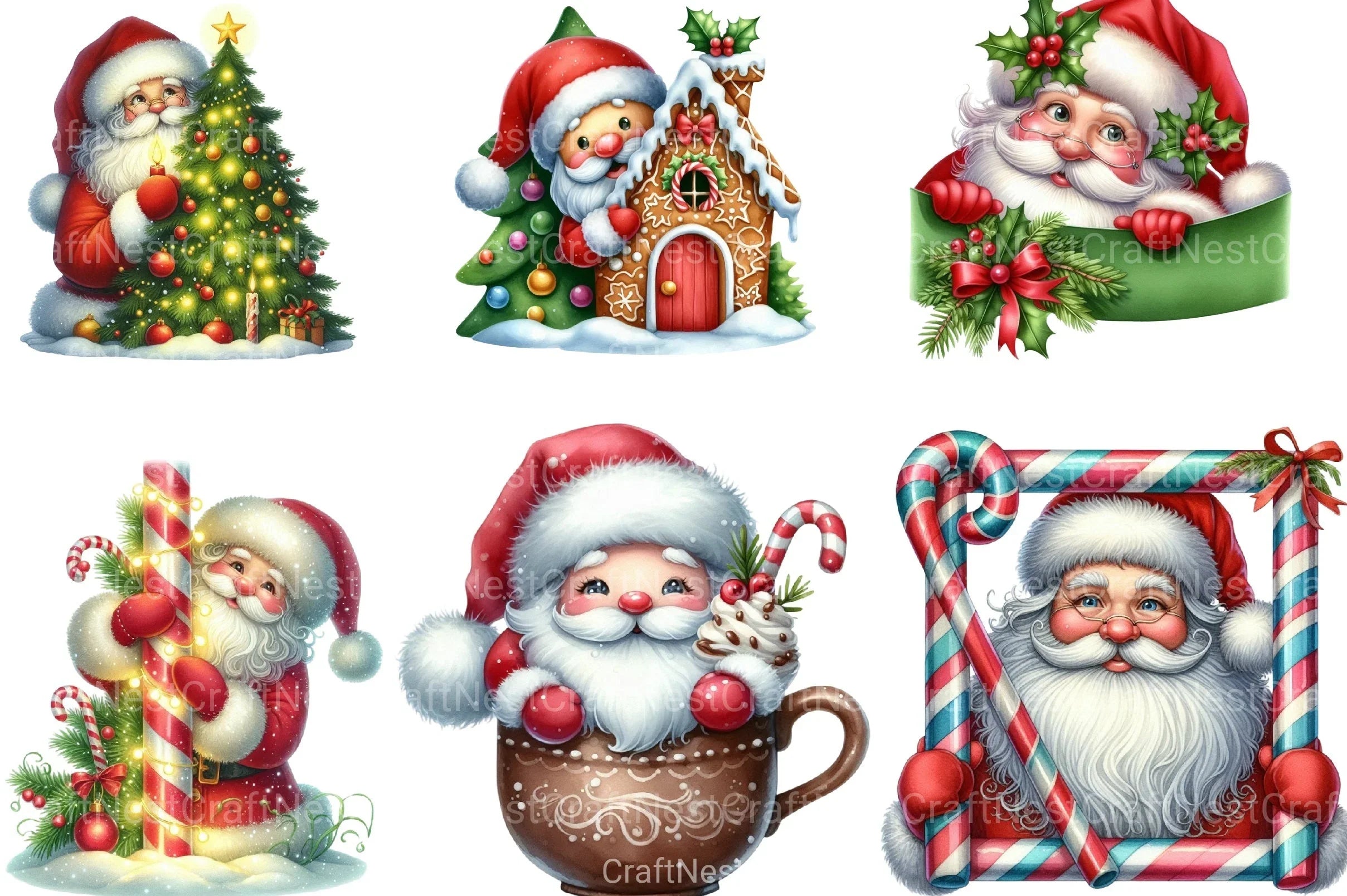 Christmas Peeking Santa Clipart Bundle 13 - CraftNest - Digital Crafting and Art