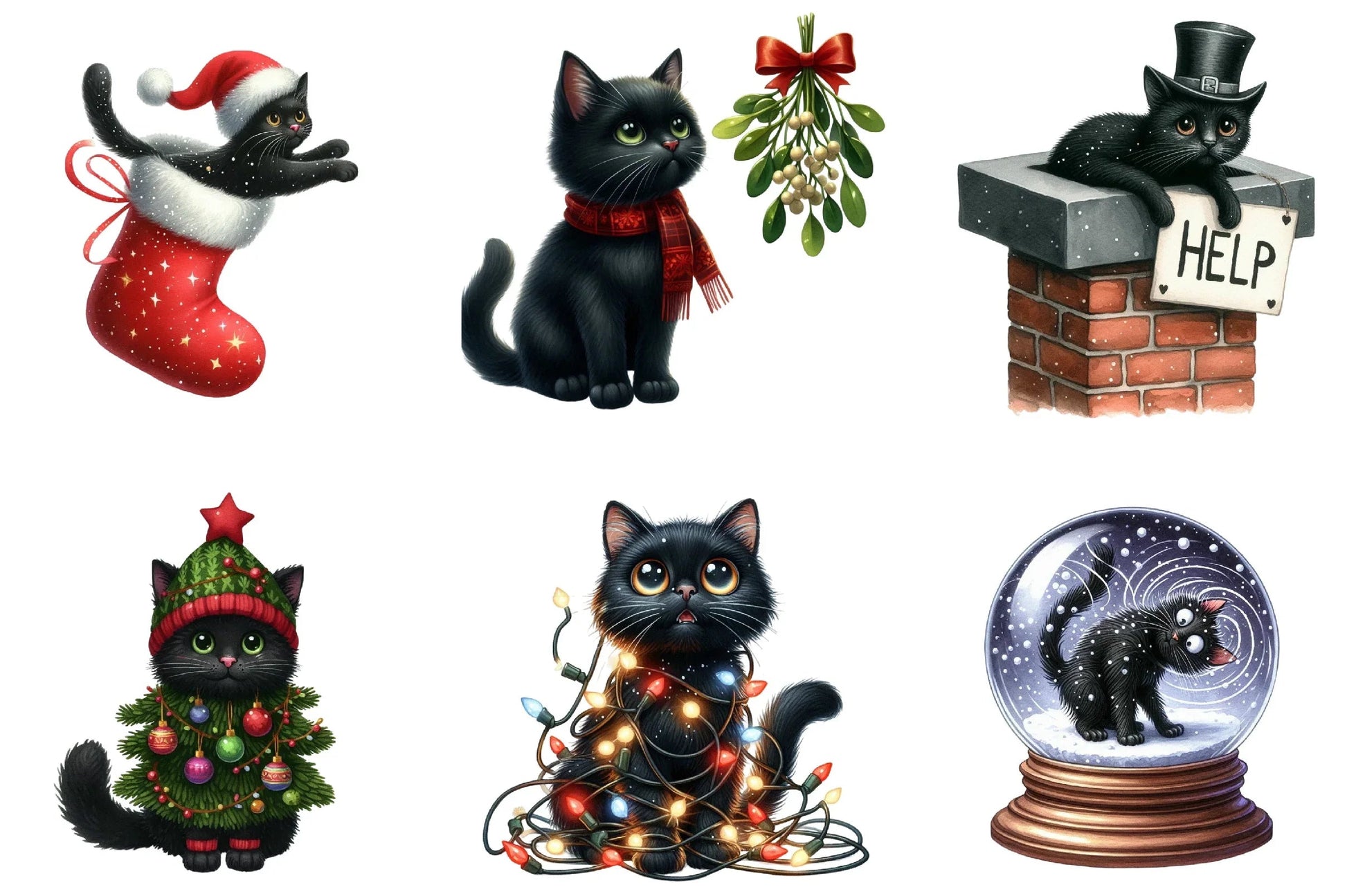 Christmas Black Cat Funny Clipart Bundle - CraftNest - Digital Crafting and Art