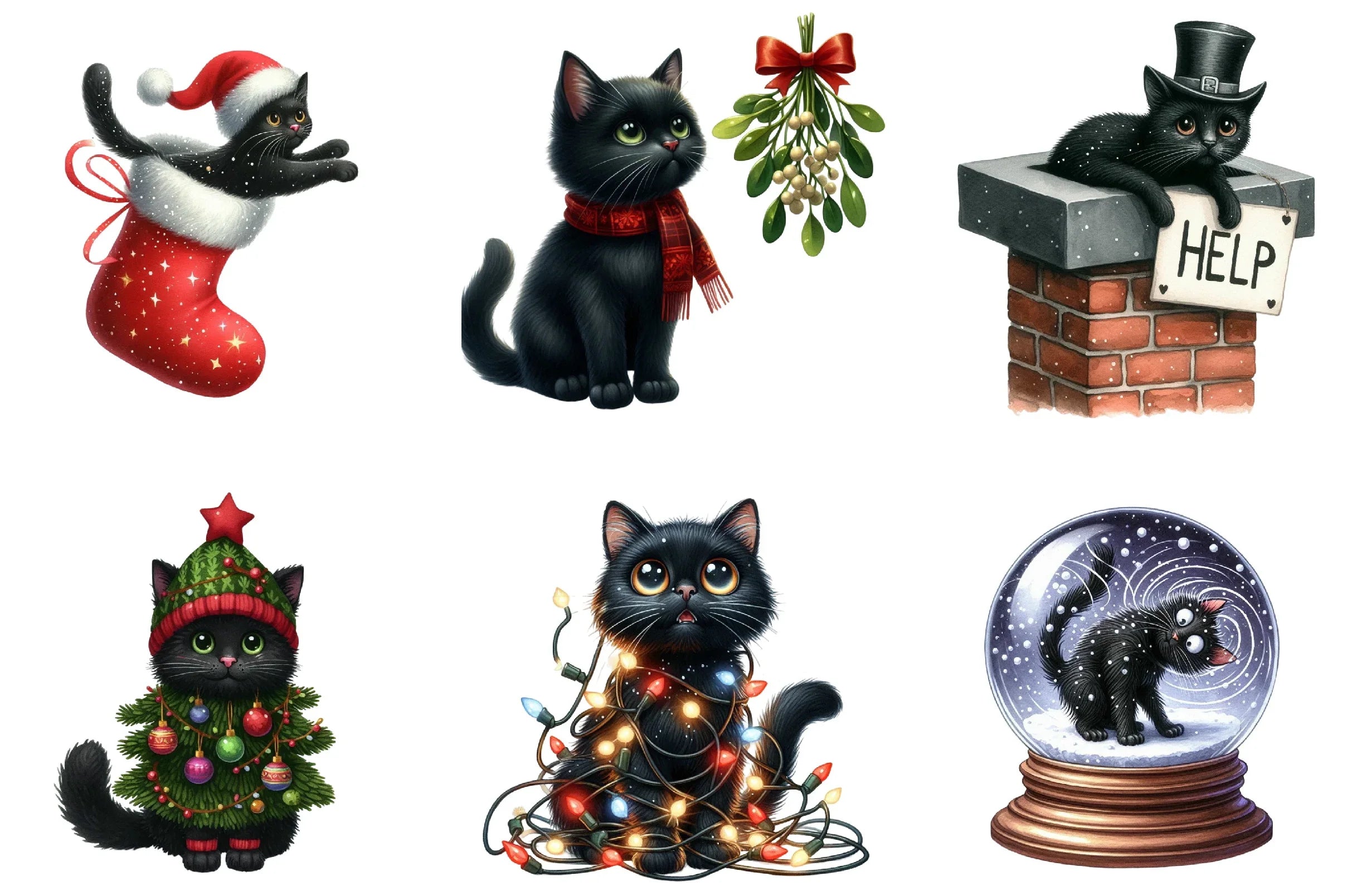 Christmas Black Cat Funny Clipart Bundle - CraftNest - Digital Crafting and Art