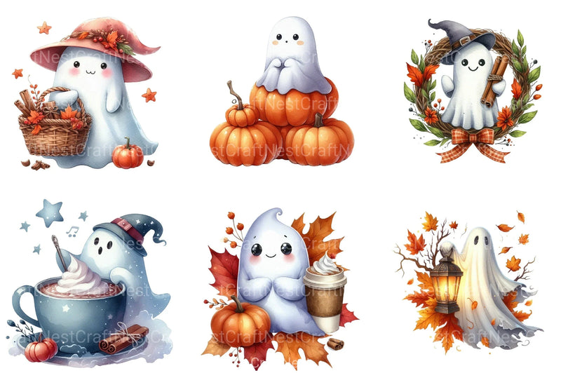 Autumn Spice Halloween Ghost Clipart Bundle - CraftNest - Digital Crafting and Art