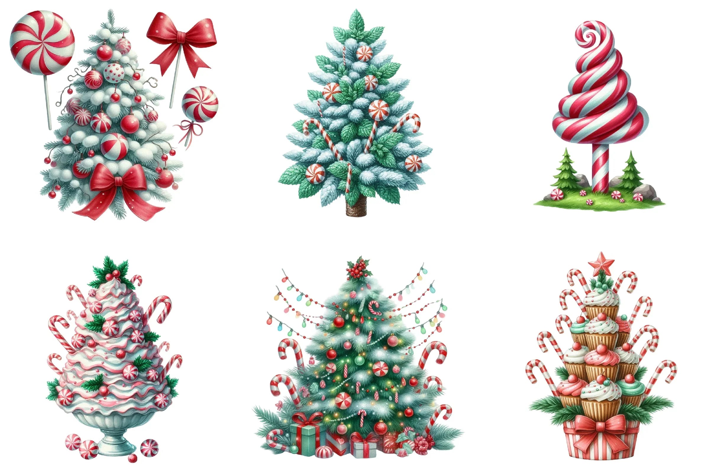 Peppermint Christmas Trees Clipart Bundle - CraftNest - Digital Crafting and Art