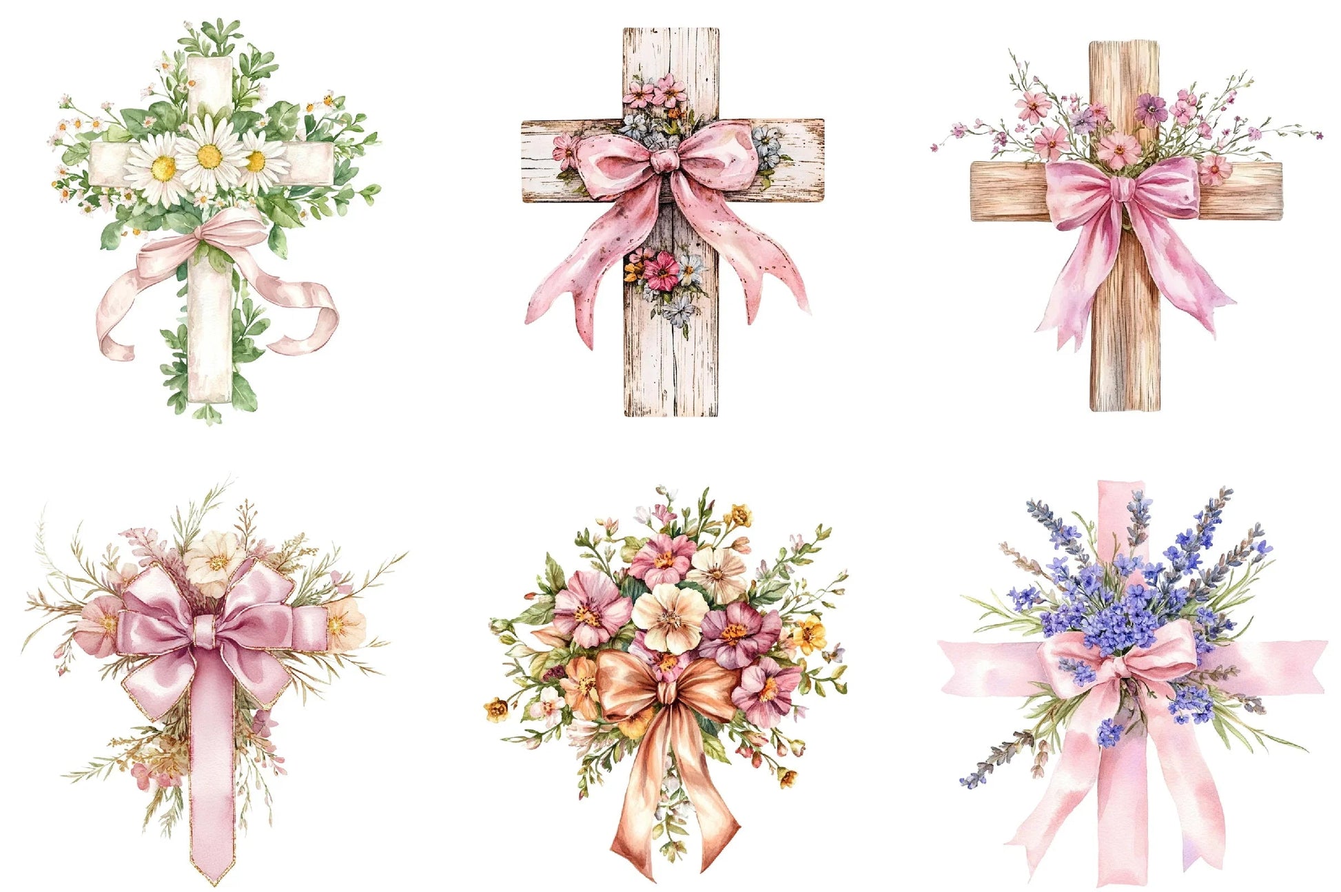 Spring Floral Cross Coquette Bow Clipart Bundle - CraftNest - Digital Crafting and Art