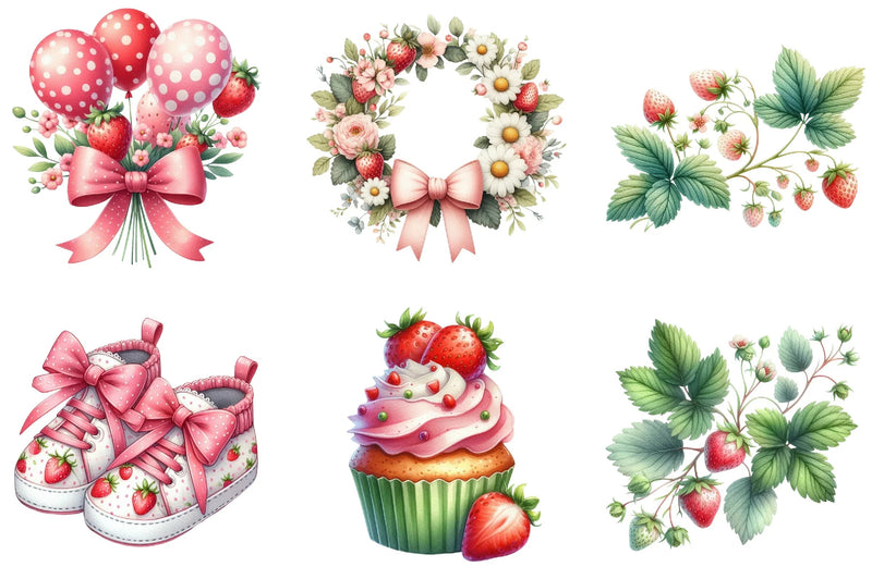 First Birthday Strawberry Clipart Bundle - CraftNest - Digital Crafting and Art