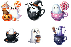 Cute Ghosts in Coffee Cup Halloween Clipart Bundle - CraftNest - Digital Crafting and Art