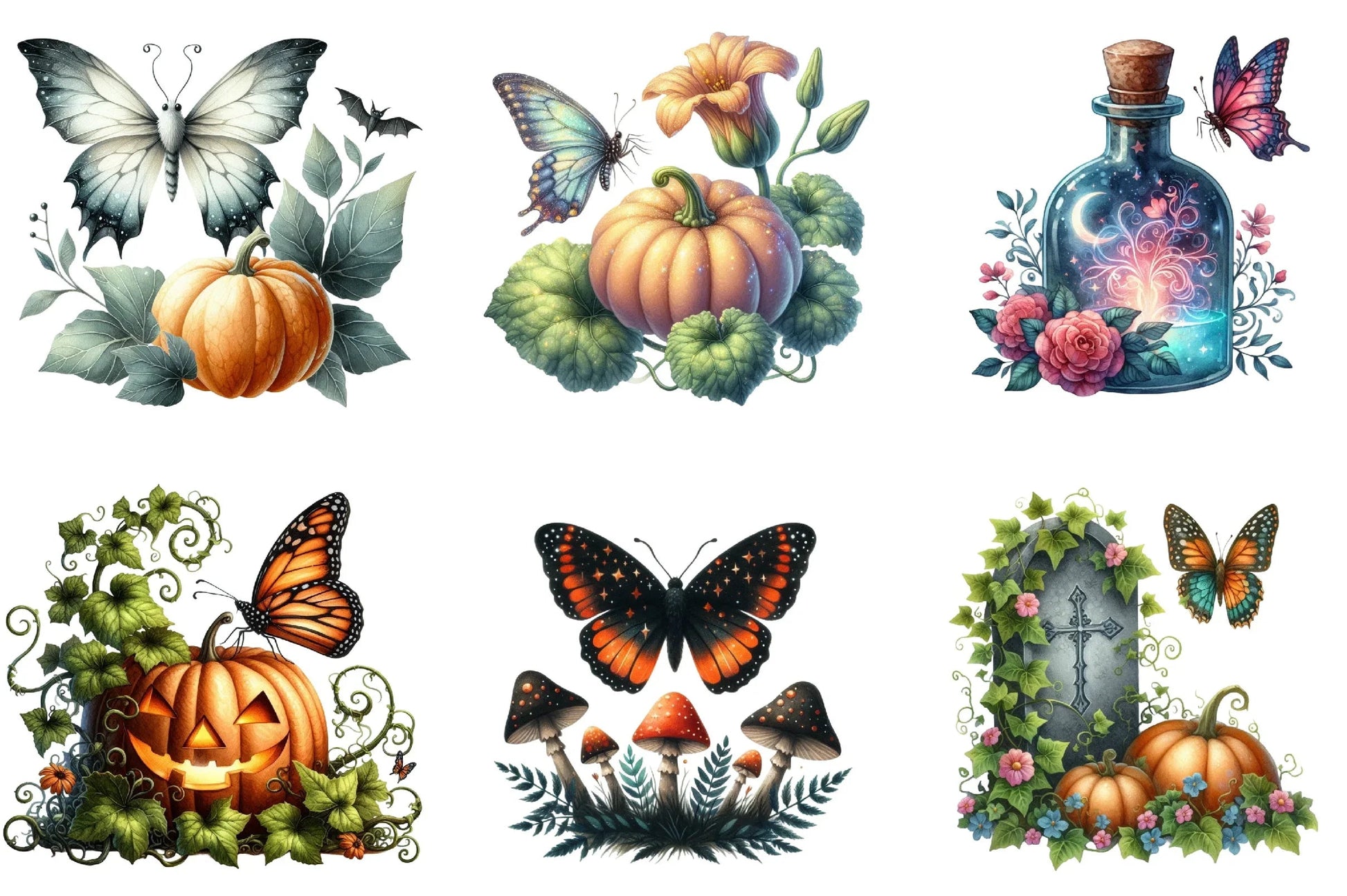 Halloween Butterfly Garden Clipart Bundle - CraftNest - Digital Crafting and Art