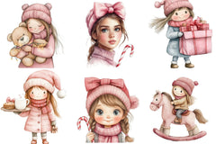 Cute Girl Pink Christmas Clipart Bundle - CraftNest - Digital Crafting and Art