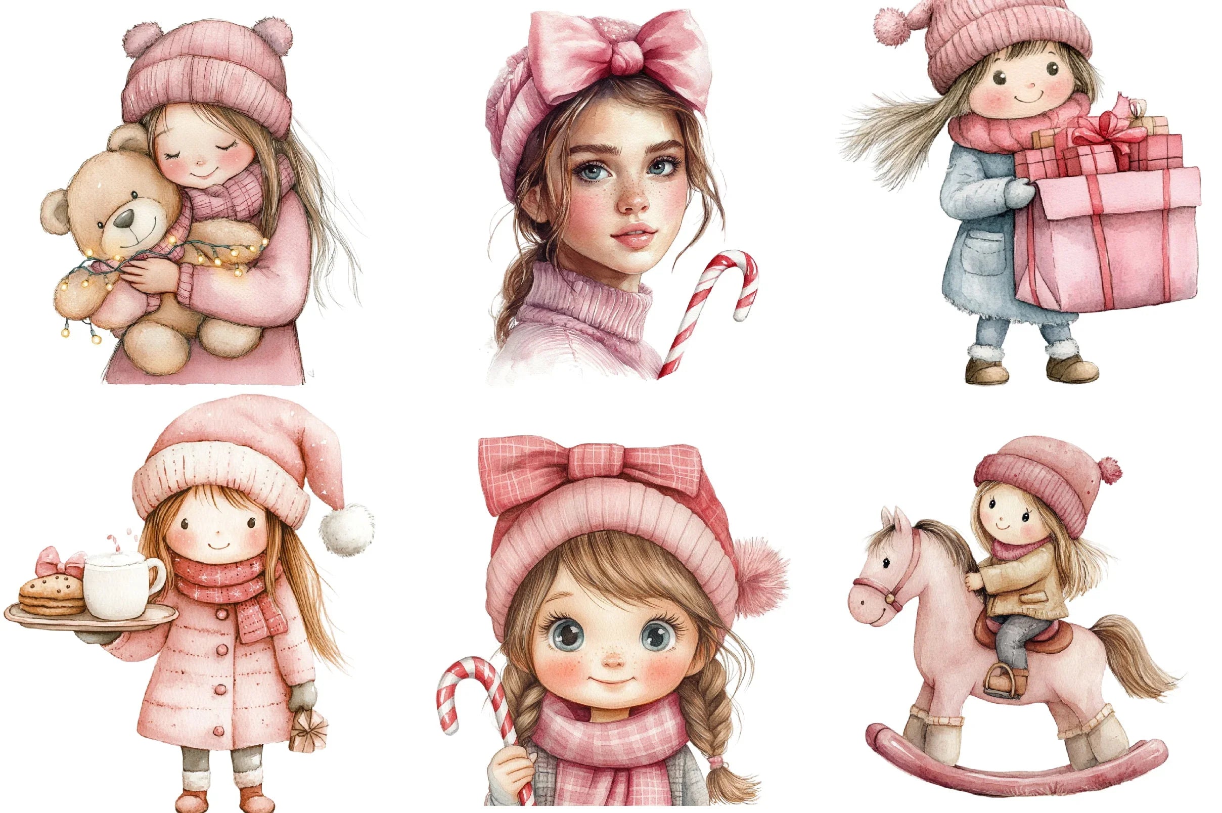 Cute Girl Pink Christmas Clipart Bundle - CraftNest - Digital Crafting and Art