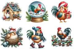 Christmas Rooster and Chicken Clipart Bundle - CraftNest - Digital Crafting and Art